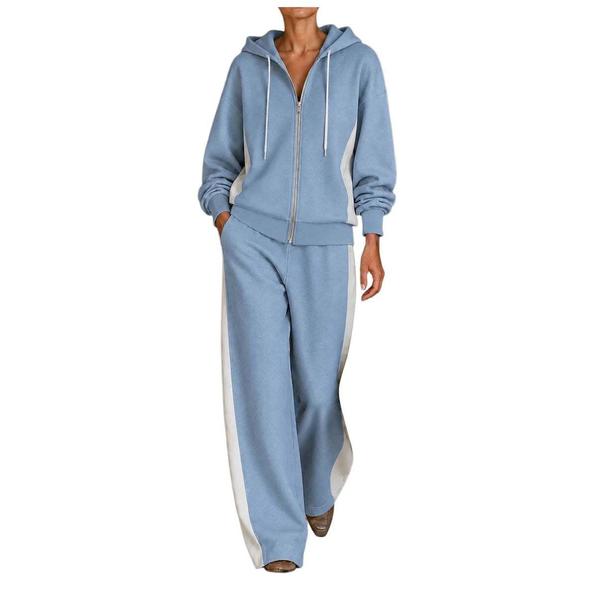Conjunto deportivo de 2 piezas para mujer en poliéster con sudadera con cremallera y pantalones holgados