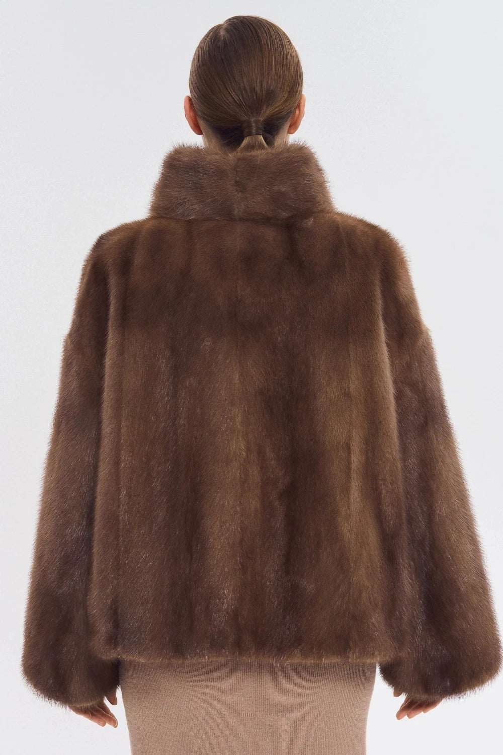 Women Faux Mink Fur Jacket High Collar Long Sleeve Casual Coat