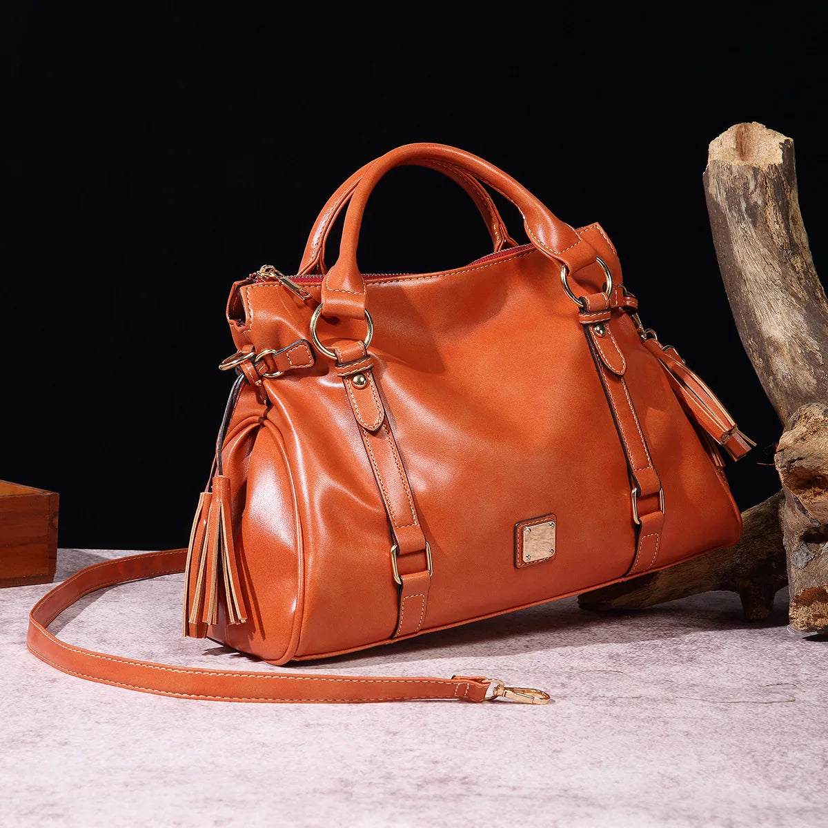 Leather Oversized Slouchy Tote Bag with Metal Buckles for Women