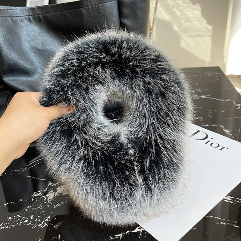 Winter Natural Real Fox Fur Earmuffs Plush Warm Decorate Women Cute Solid Ear Warmer Headphones Neck Warm Bib Scarf