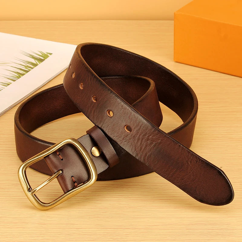 Full Grain Leather Belt for Men100% Italian Real Solid Leather Casual Jeans Belt 5mm Thick Men's Heavy Duty Work Belt