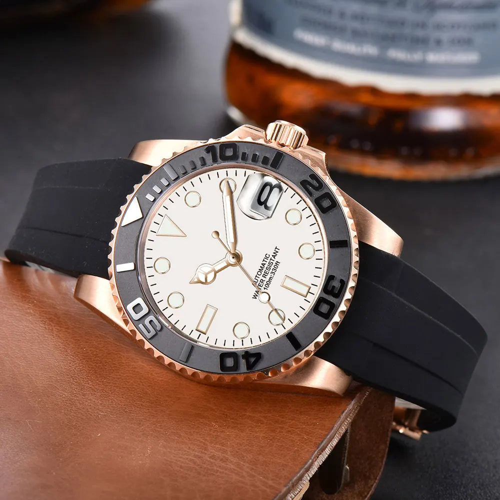 Custom Logo Luxury Sapphire Crystal NH35 Miyota Automatic Mechanical Watch Rose Men's Watch 10Bar Swimming Date Male Clock