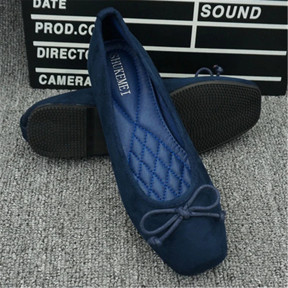 2026 Soft Suede Joker Ballerina Floating Shoes Flat-Bottomed Version of Square Sole Pregnant Women's Large Size Boat Shoes Women