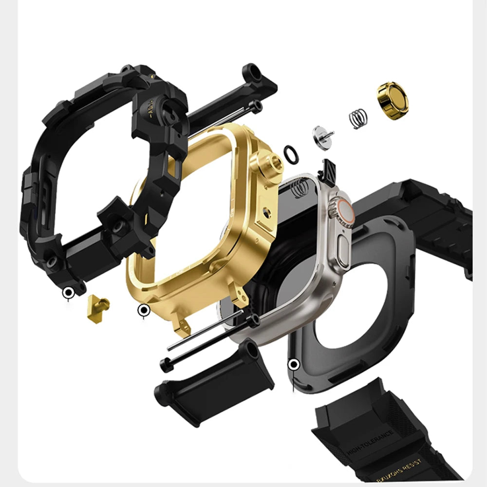 Funda reforzada con correa para Apple Watch de 49mm, 44mm, 45mm y 46mm, protector con parachoques a prueba de golpes para iWatch Ultra/2/3 y Series 11, 10, 9, 8, 7 y SE