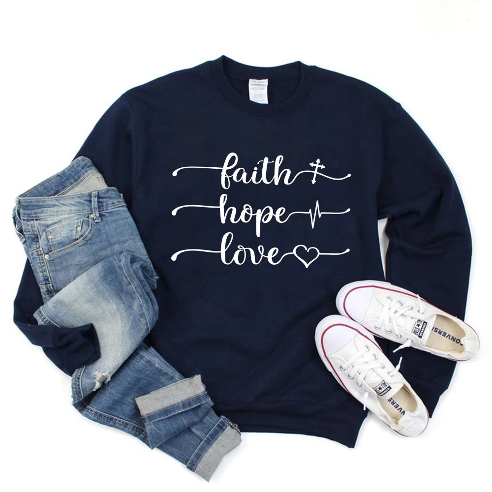 Faith Hope Love Sweatshirt Vertical Cross Religious Pullover Women Christian Bible Verse Crewneck Sweatshirts Funny Sayings Tops