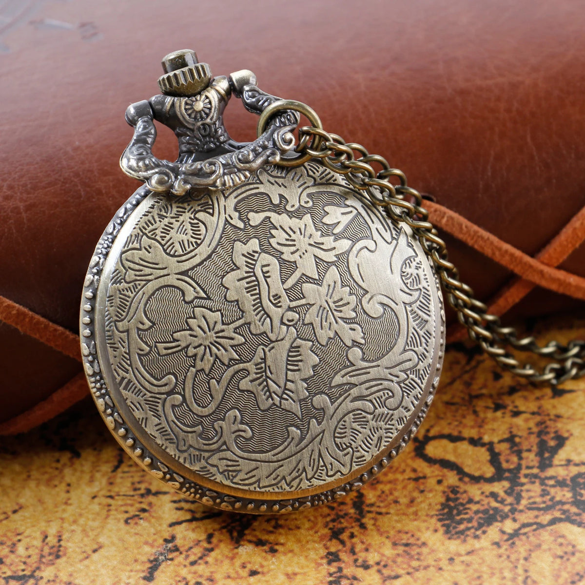 Steampunk Retro Bronze Hollow Tree of Life Quartz Pocket Watch With Fob Women's Watch Pendant Necklace Chain Men's Gift CF1088