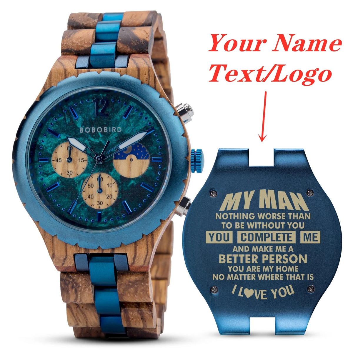 Engraved Wooden Watch Father's Day Custom Your Logo BOBOBIRD Quartz Wristwatch Men Boyfriend Birthday Groomsmen Anniversary Gift