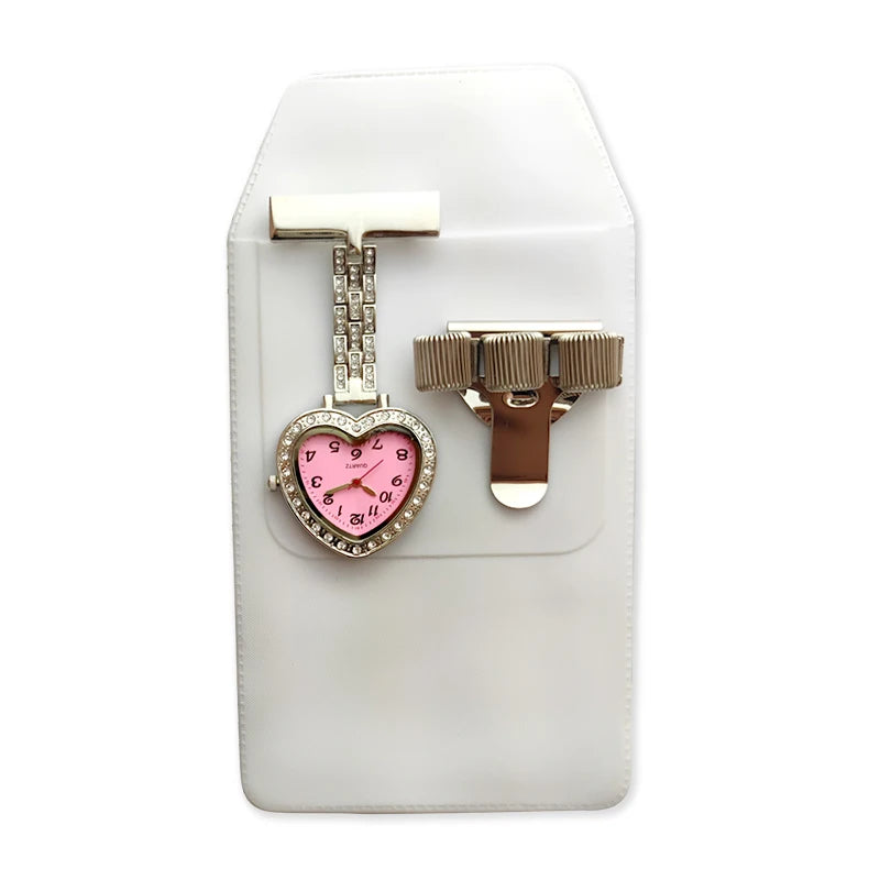 Glitter Peach Nurse FOB Watch Sparkle Pocket Watch Egg Jojo Pen Holder Heart Diamond Brooch Medical Clock Pink Graduation Gift
