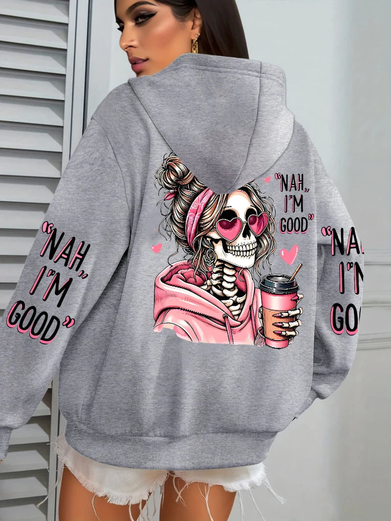 Sudadera con capucha para mujer, estampado divertido "Expensive Talks Back", suelta, multicolor, con forro polar, estilo deportivo informal con bolsillo para otoño