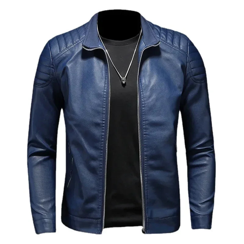 Chaqueta de cuero con cuello mao