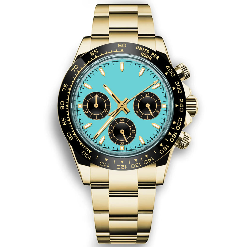 Spersonalizowany męski luksusowy zegarek kwarcowy 39 mm, chronograf, modny, szafirowy, sportowy, bransoleta ze stali, zegarek na rękę Corgeut