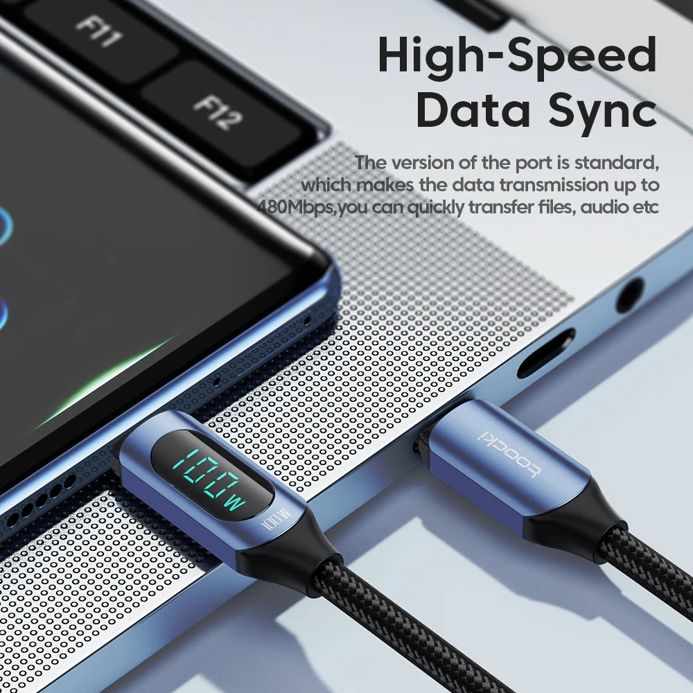 Toocki 100W USB-C to USB-C PD Fast Charging Cable with Display