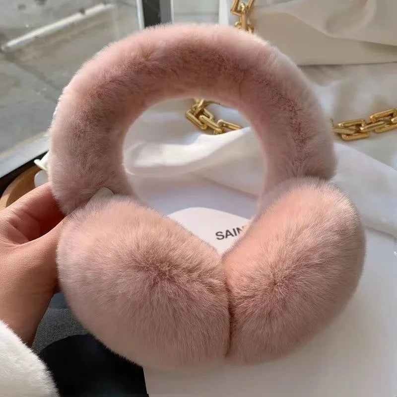 Ohrenschützer für Damen Winter Ohrenwärmer Weich Warm Zopfmuster Pelzig Echtes Rex-Kaninchenfell Ohrenschützer für kaltes Wetter