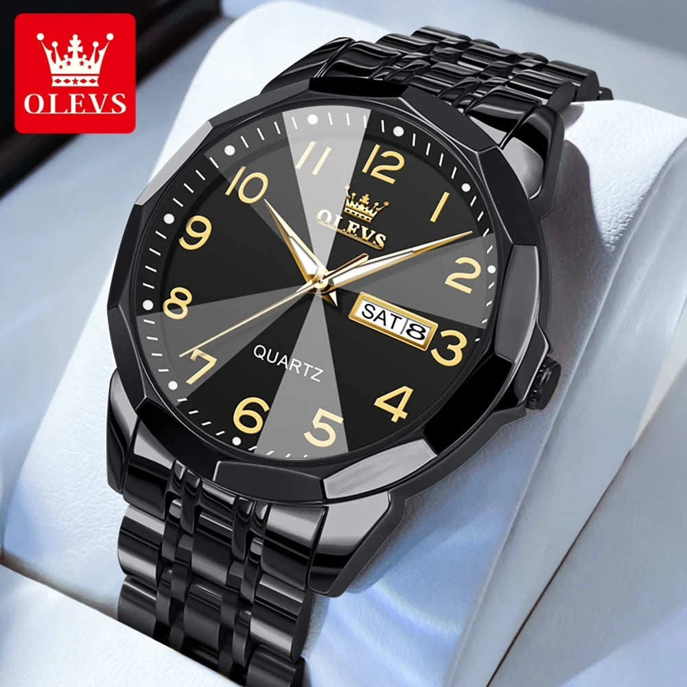 OLEVS 9970 Luxury Quartz Watch Classic Rhombus Mirror Waterproof Digital Dial Men's Watch Women's Watch Date Week Couple Watch