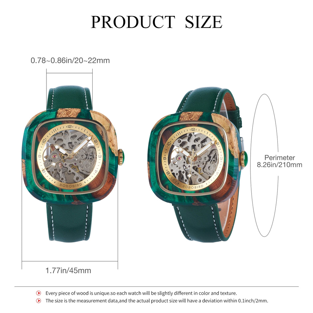 Reloj de pulsera mecánico de madera y resina para hombre BOBO BIRD, personalizado con nombre o logotipo, regalo para novio, admite dropshipping