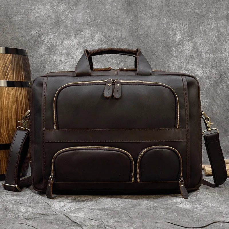 17.3 Inch Laptop Briefcase Genuien Leather Laptop Bag Business Travel Tote Bags Handbags for Men Male Large Brief Case Bag Retro