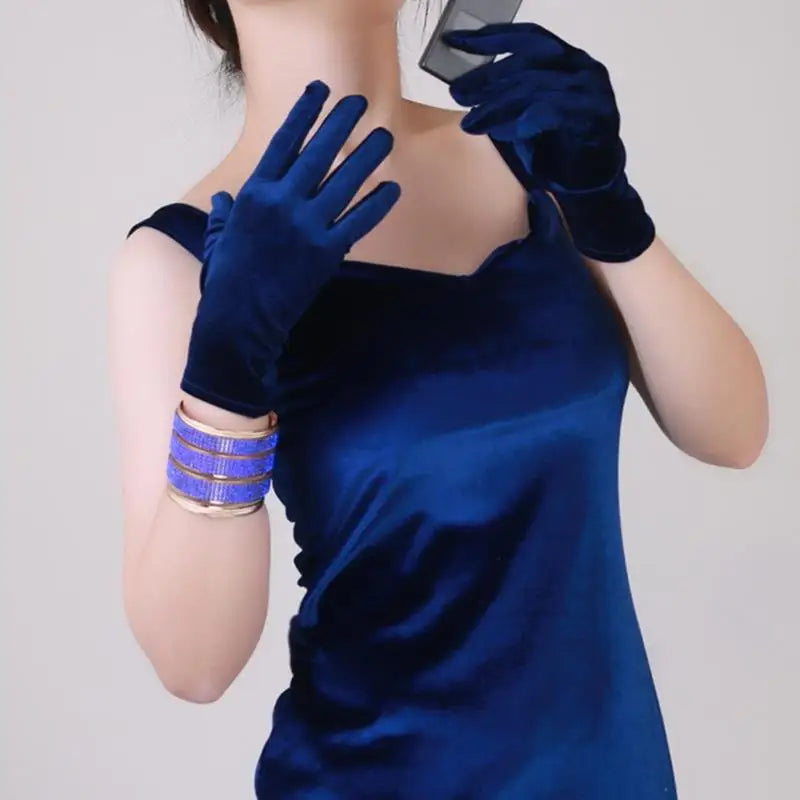 Velvet Gloves 70cm Extra Long Black Opera Female High Elastic Swan Velour Gold Velvet Touchscreen Women Evening Gloves WSR26