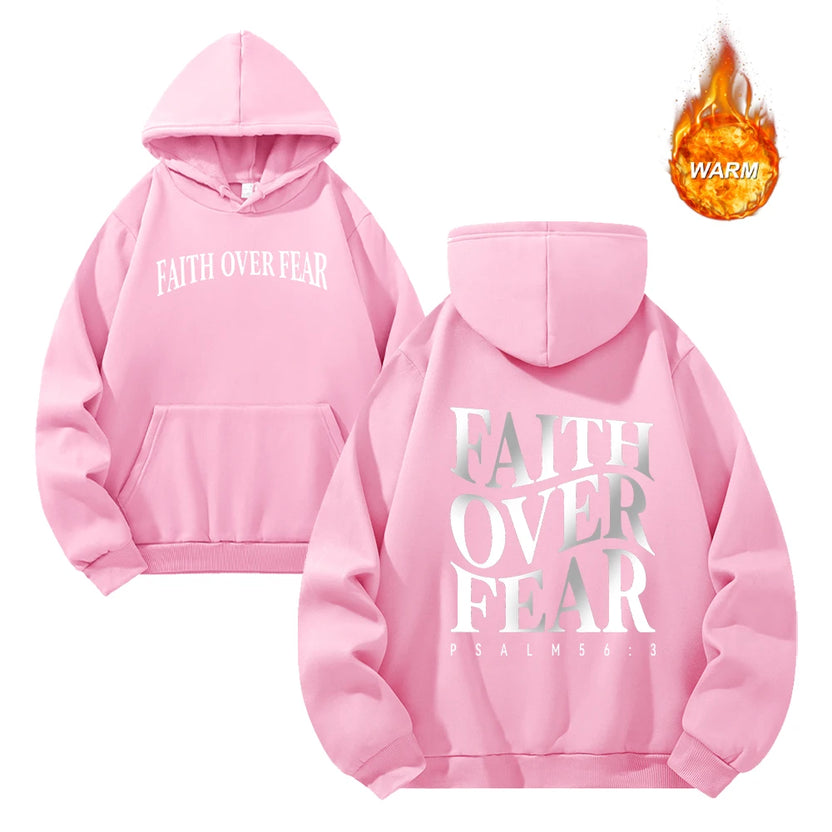 Faith Over Fear Printed Thickened Hoodies for Men Autumn and Winter Drawstring Pullover Sweatshirt Casual Commute Clothing