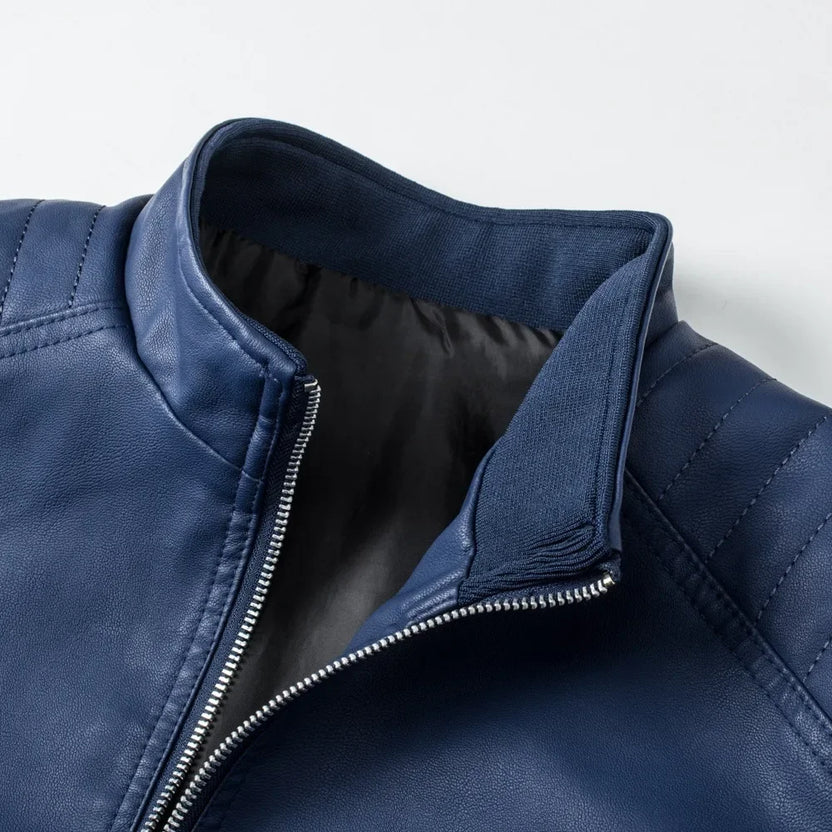 Chaqueta de cuero con cuello mao