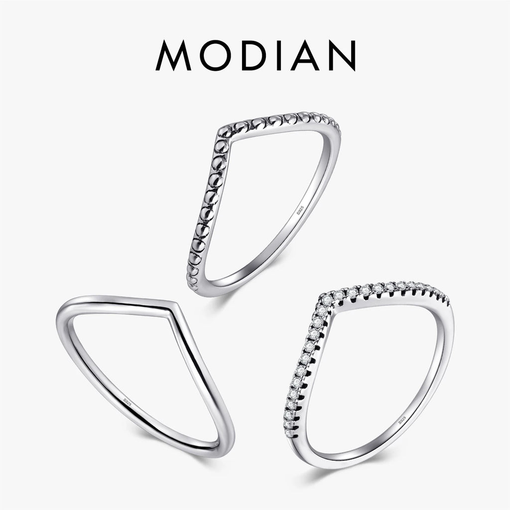 Modian 3 Style Real 925 Sterling Silver Stackable Simple Ring Clear CZ Fashion Instagram Jewelry for Women Couple Gift Rings