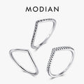 Modian 3 Style Real 925 Sterling Silver Stackable Simple Ring Clear CZ Fashion Instagram Jewelry for Women Couple Gift Rings