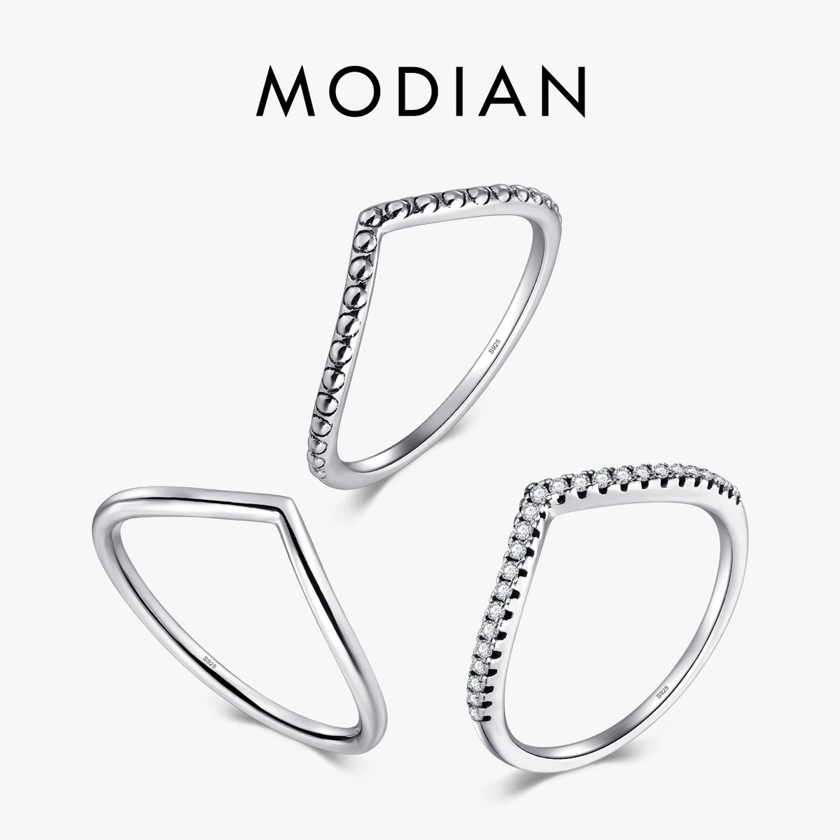 Modian 3 Style Real 925 Sterling Silver Stackable Simple Ring Clear CZ Fashion Instagram Jewelry for Women Couple Gift Rings