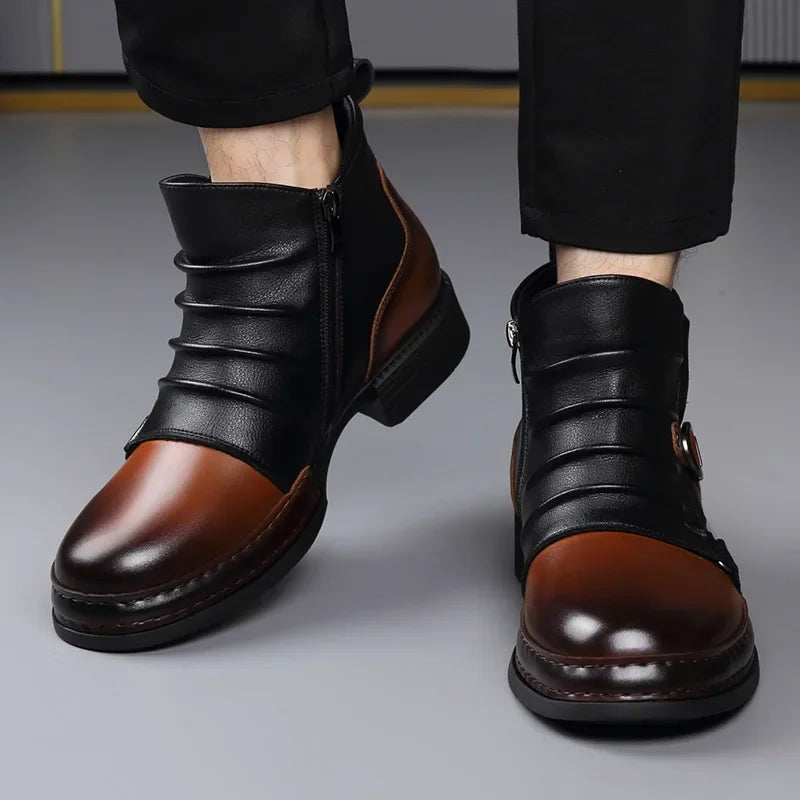Herrskor höst vinter retro ankelboots mode vardagsskor för män dragkedja motorcykelstövlar nya designervarma platåskor