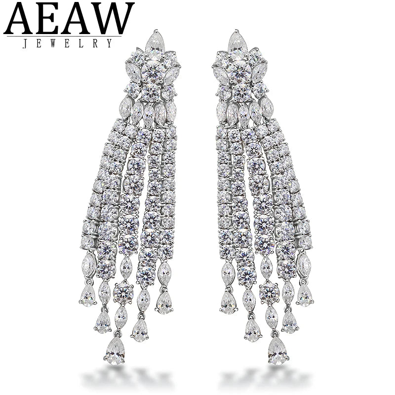 Pendientes de borla de moissanita en oro blanco de 10K AEAW para mujer, joyería fina hecha a mano para regalo de compromiso, novia o fiesta, nuevo