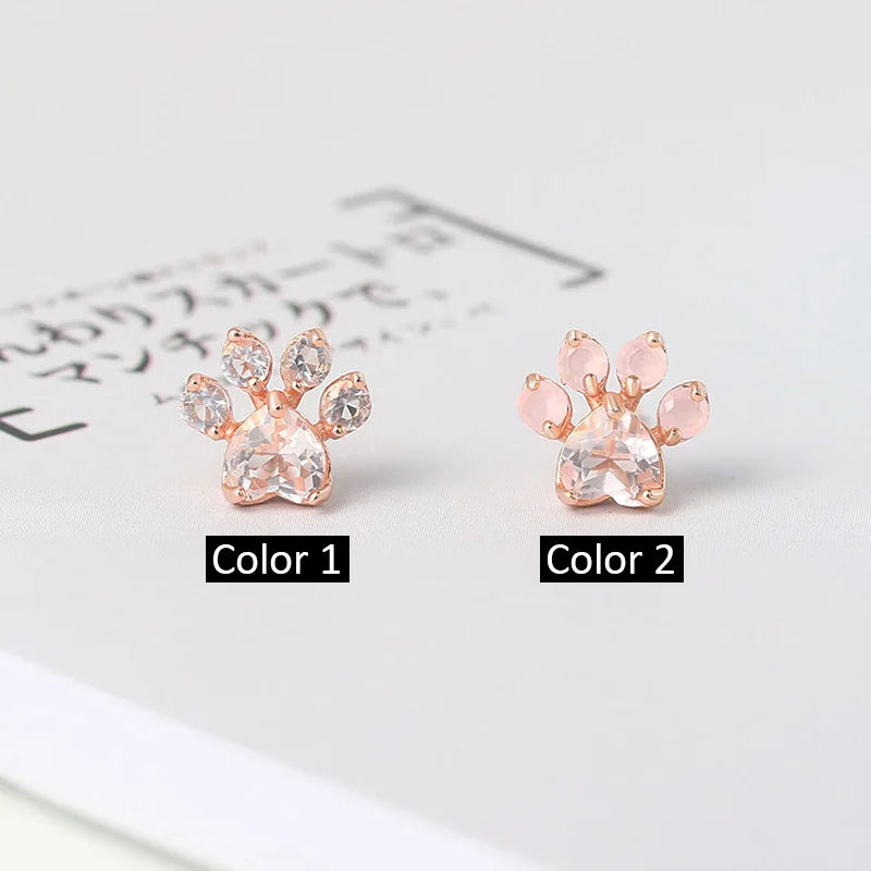 Pendientes LAMOON de pata de gato en plata de ley 925 para mujer, pendientes de botón con cuarzo rosa, pendientes de botón con piedras preciosas, joyería fina EI040-2
