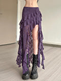 Weird Puss Women's Asymmetrical Tassel Skirt with Ruffles