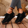 Women's Large Size Wedge Heel Casual Lace-Up Sneakers with Rubber Sole