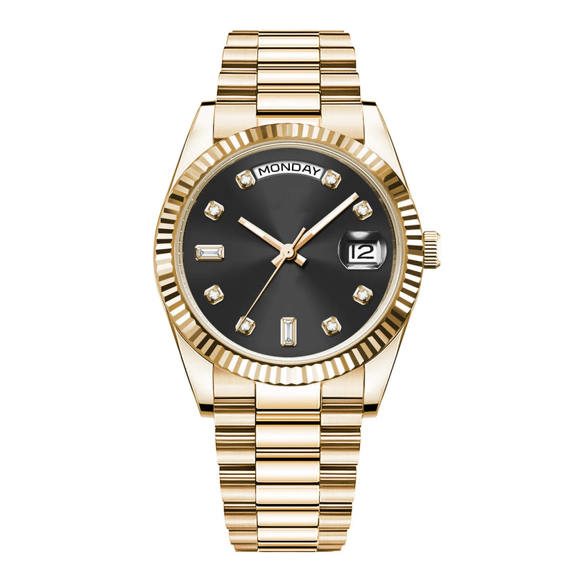 Męski zegarek mechaniczny 36/39 mm z nowym czarnym cyferblatem, luksusowy, mechanizm NH36/St1644, szkło szafirowe, wodoszczelność 10 BAR