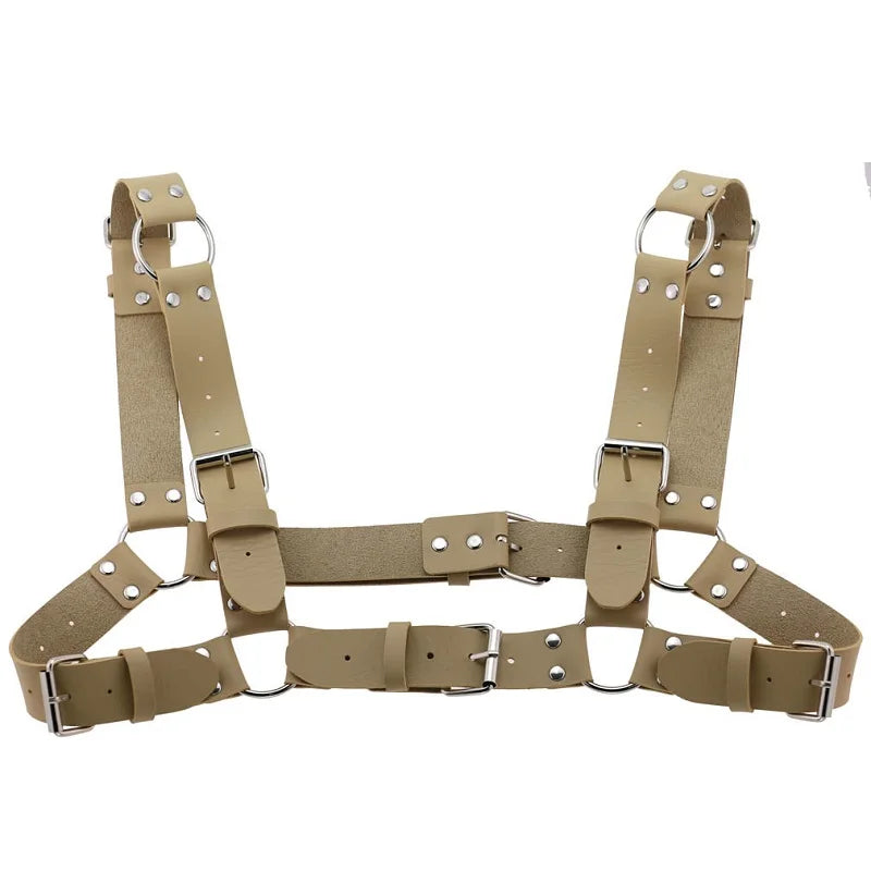 Decopunk Women Men Sexy Punk Chest Harness Adjustable Caged Metal Body Chain PU Leather Choker Statement Necklace Party Clubwear