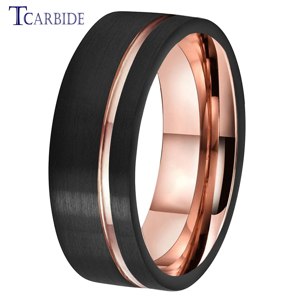 TCarbide 8mm, obrączka ślubna z wolframu, szczotkowana, z rowkiem i przesunięciem, biżuteria modowa dla kobiet i mężczyzn, doskonała jakość, pełna rozmiarówka w magazynie