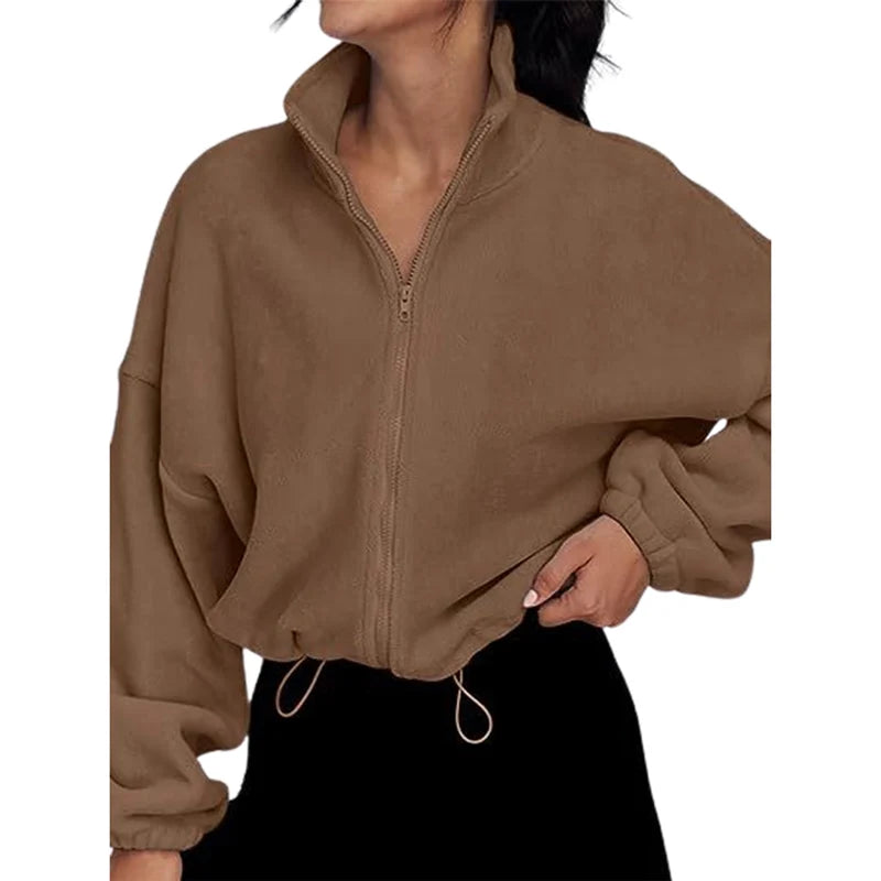 Women's Stand-Up Neck Zipper Cardigan Sweatshirt Autumn Winter