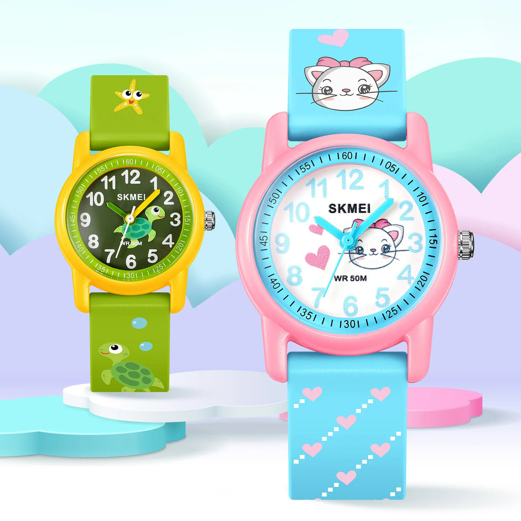 SKMEI Sports Kids Watches 50m Waterproof for Girls Boys Gift Cute Animal Clock Easy Read Children TPU Band Quartz Wristwatch