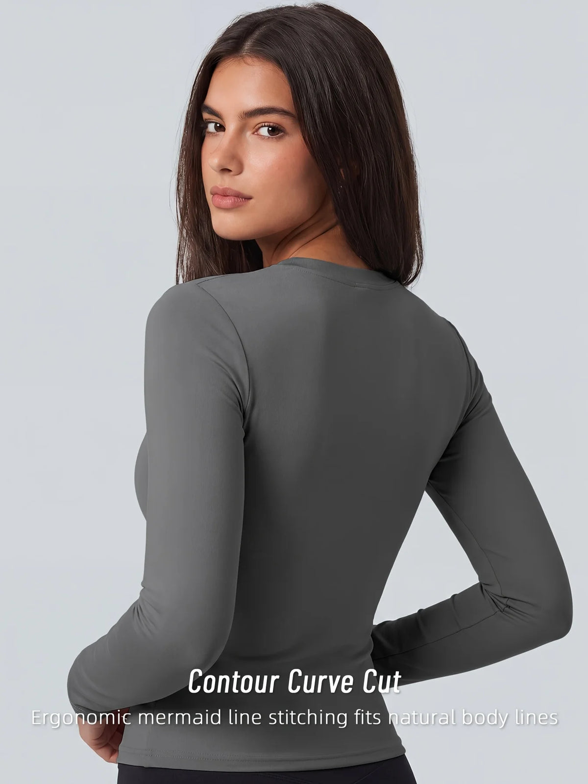 SOYUN Women's Full-Length Tight-Fit Yoga Gym T-Shirt - Long Sleeve Workout Top with Full Coverage, Non-See-Through & Hand