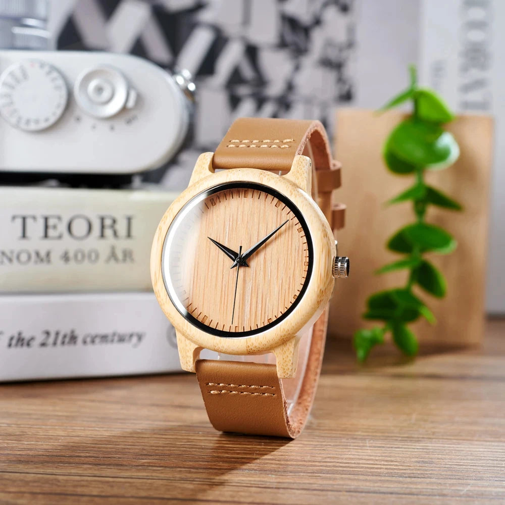 Relojes de pareja de cuarzo en madera de bambú BOBO BIRD con correas de piel