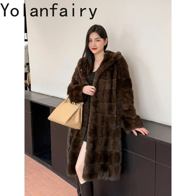 YOLANFAIRY High-End 100% Natural Sable Fur Coat Woman Luxury Winter With Hood Whole Sable Real Fur Jacket Women Long Fur Coats