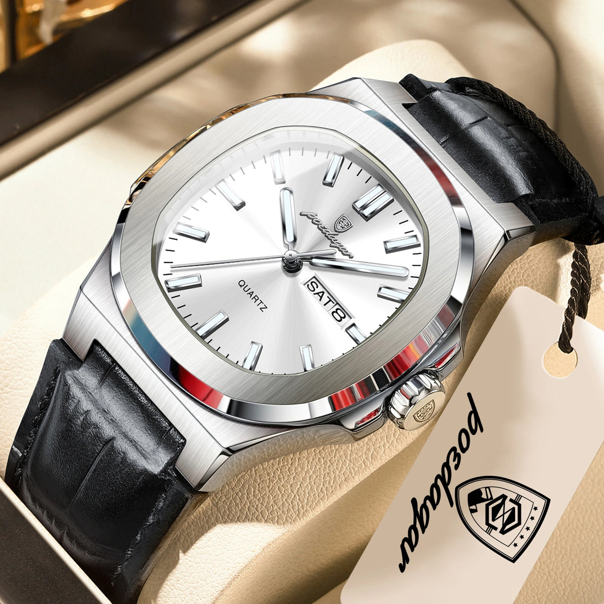 POEDAGAR Men's Fashion Leather Strap Waterproof Wristwatch