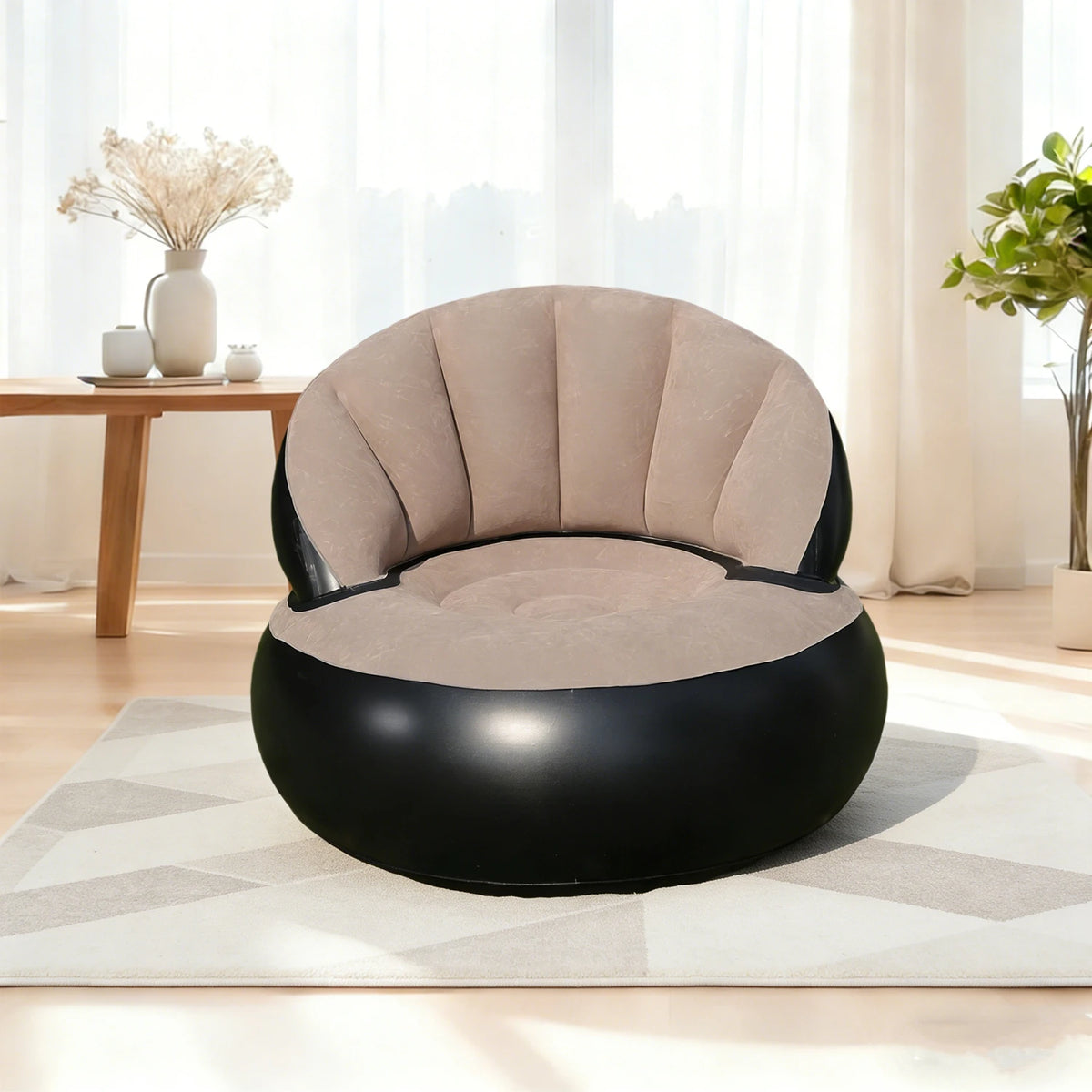 Inflatable Sofa With Backrest, Portable Quick-Inflating Foldable Lazy Sofa, PVC Flocking Surface, Suitable for Living Room, Game