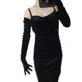 Velvet Gloves 70cm Extra Long Black Opera Female High Elastic Swan Velour Gold Velvet Touchscreen Women Evening Gloves WSR26