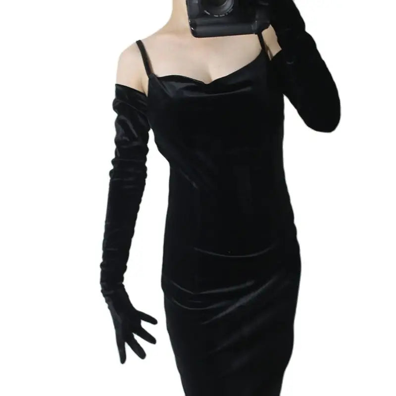 Guantes de terciopelo de 70 cm extralargos, negros, de ópera, para mujer, de terciopelo cisne de alta elasticidad, con pantalla táctil, guantes de noche para mujer WSR26