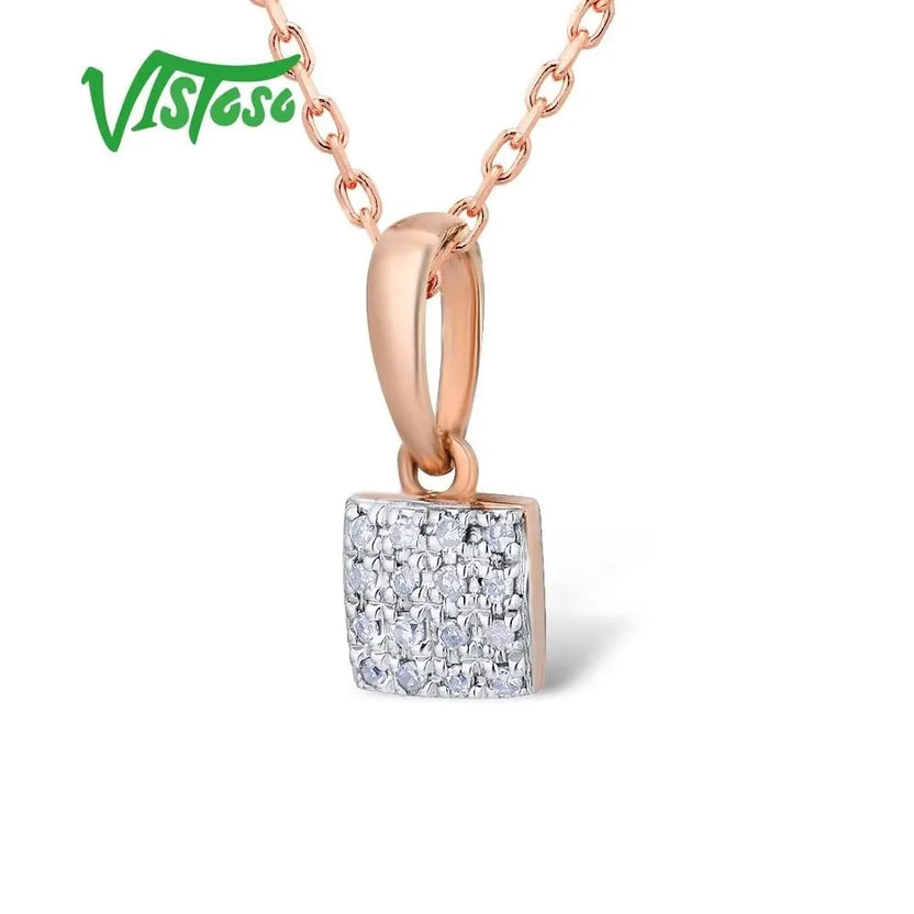 VISTOSO Gold Pendants for Women Authentic 14K & 9K Rose White Gold Sparkling Diamond Simple Square Pendant Wedding Fine Jewelryk