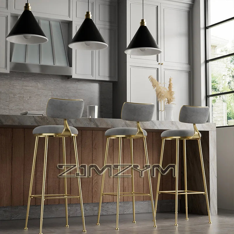 Nordic Light Modern Metal Bar Stool Portable Bar Stools Nordic Style Living Room High Chair Back Bar Stool