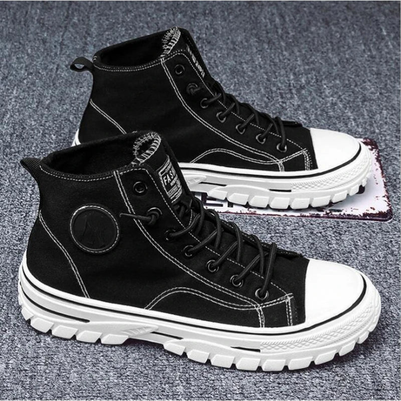 Herr sneakers med hög skaft 2025 nya canvasskor mode herr sneakers med hög skaft vardagliga skateboard vulkaniserade skor märkeskomfort sneakers
