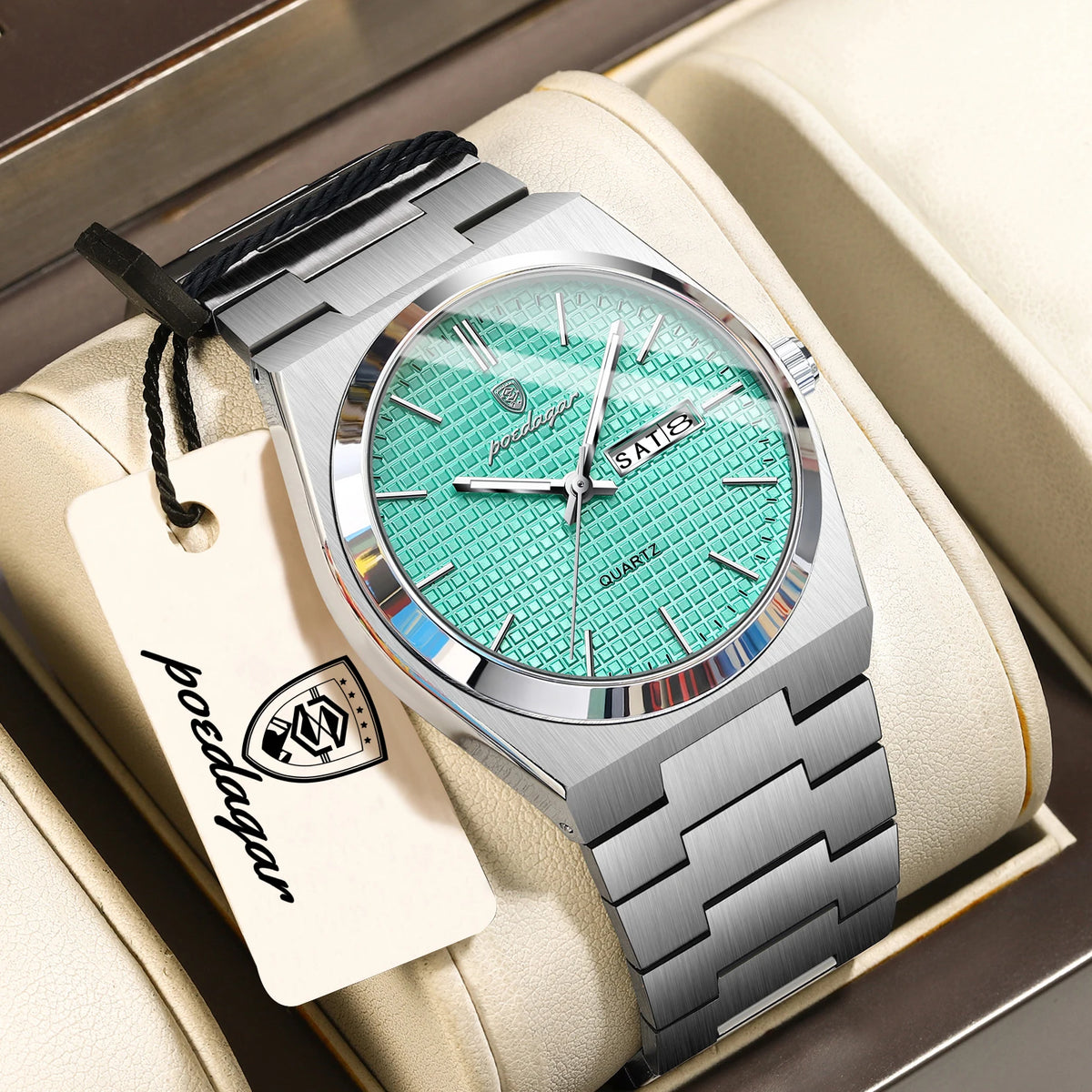 POEDAGAR Fashion Couple Watch Waterproof Stainless Steel Men Wristwatch Luminous Date Week Quartz Watches for Boyfriend+Gift Box