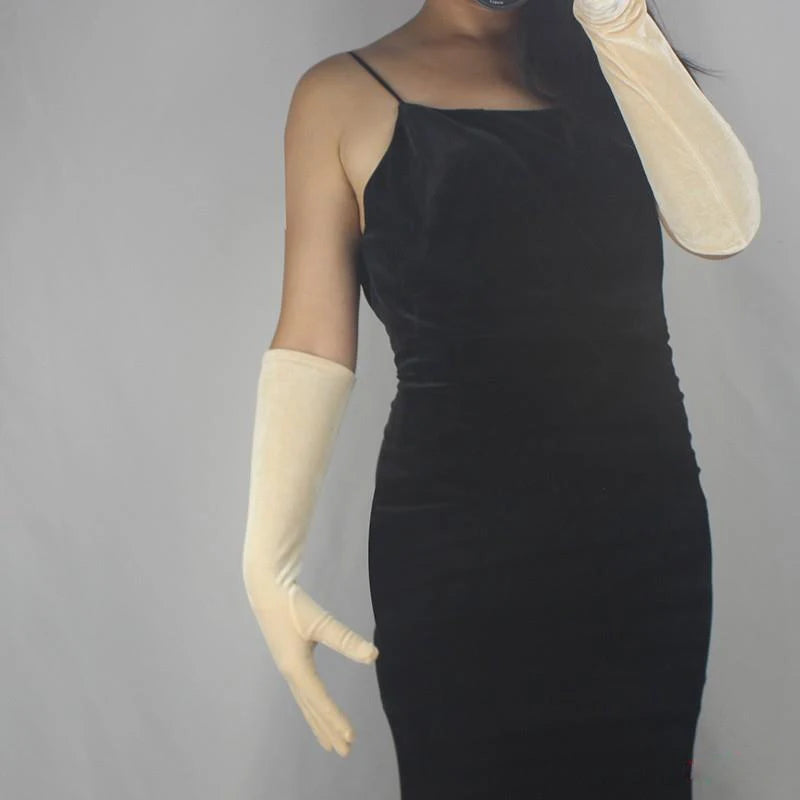 Velvet Gloves 70cm Extra Long Black Opera Female High Elastic Swan Velour Gold Velvet Touchscreen Women Evening Gloves WSR26