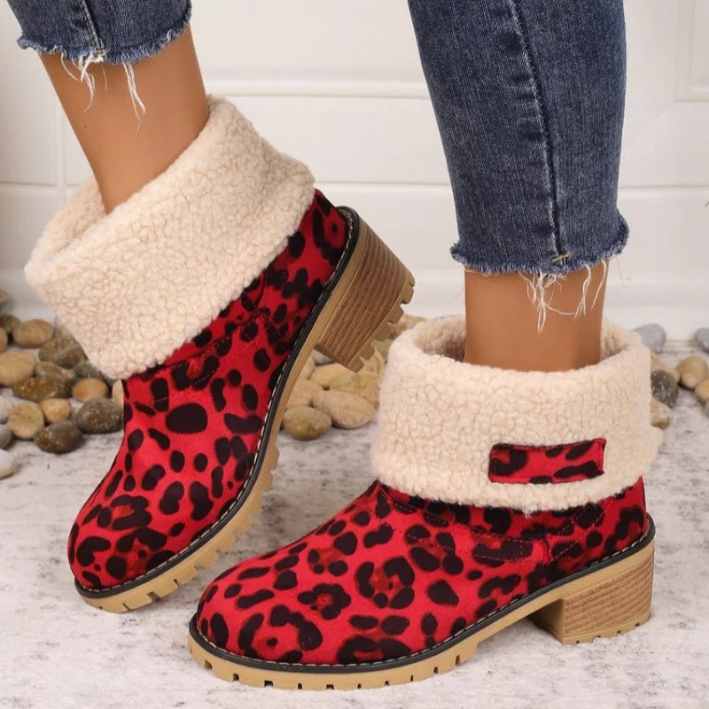 Women's Mid-Calf Square Heel Microfiber Winter Boots with Plush Lining