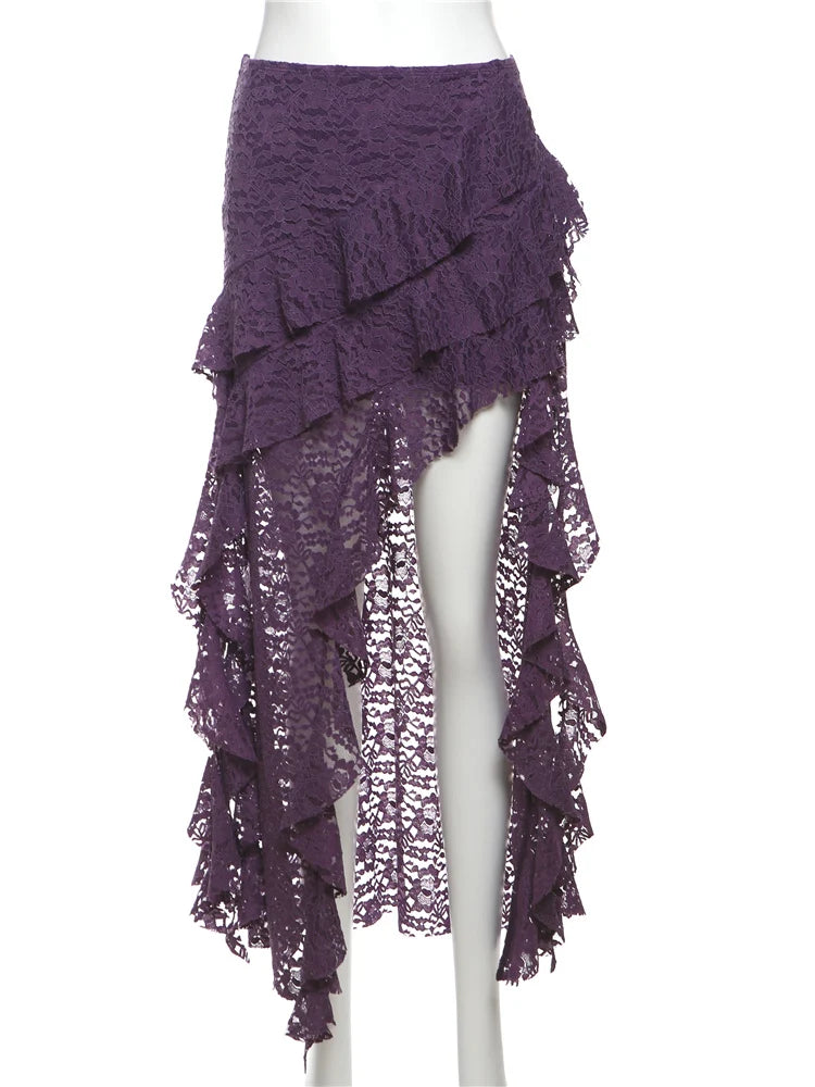 Weird Puss Women's Asymmetrical Tassel Skirt with Ruffles